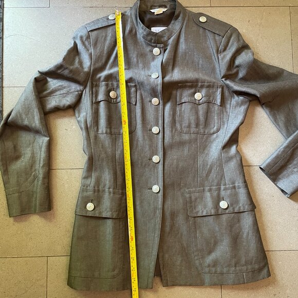 Max Mara Military Brown Jacket Logo Buttons Linen/Wool Blend-Sz.10 - Picture 10 of 13